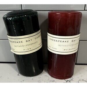 Vtg Chesapeake Bay Round Pillar Candle Hand Poured Mulberry Pine Single Wick Set